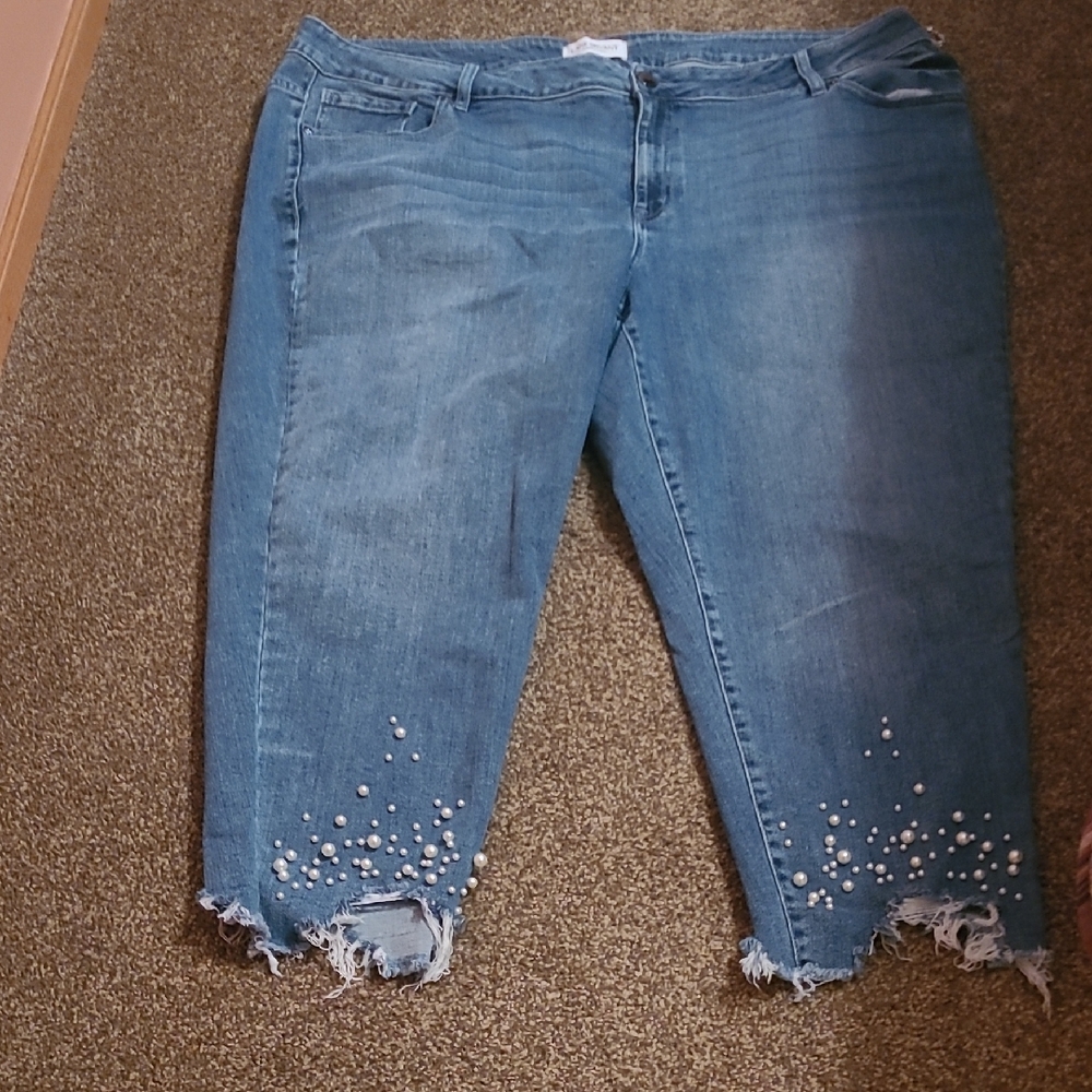 Lane Bryant Blue Cropped Jeans with Pearl Details